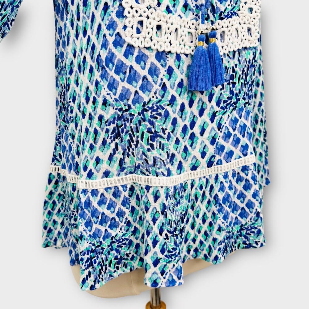 Lilly Pulitzer Amisa Tunic Top Bell Sleeve Crochet Trim Boho Flowy Top Small - Picture 8 of 11